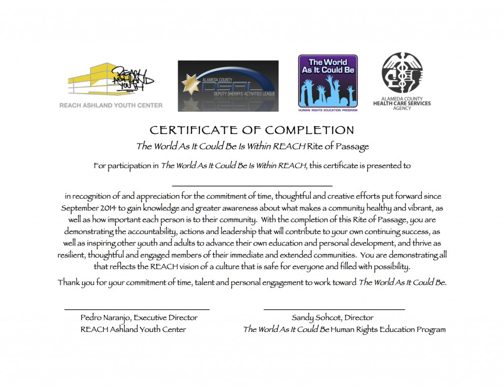 certificate of completion for rite of passage ceremony