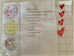 Photograph of poem in Spanish wiht drawings