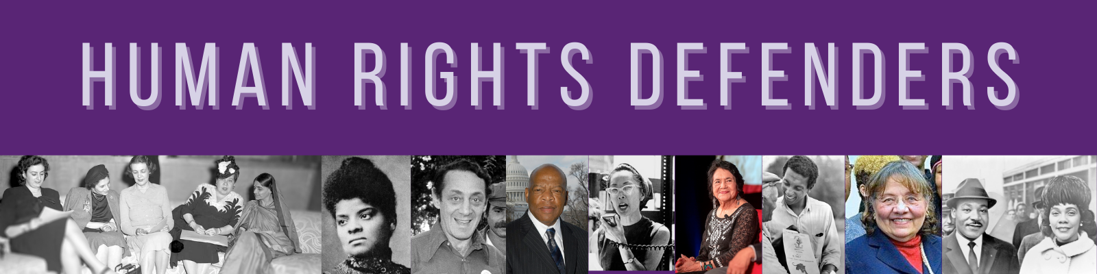 Banner image with purple background and photographs of human rights defenders