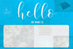 Name badge with cursive "hello" and san serif "my name is" with a large space to write