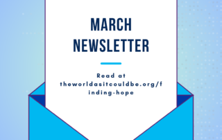 Graphic of an envelop with a letter halfway open, "March Newsletter" on a blue gradient background